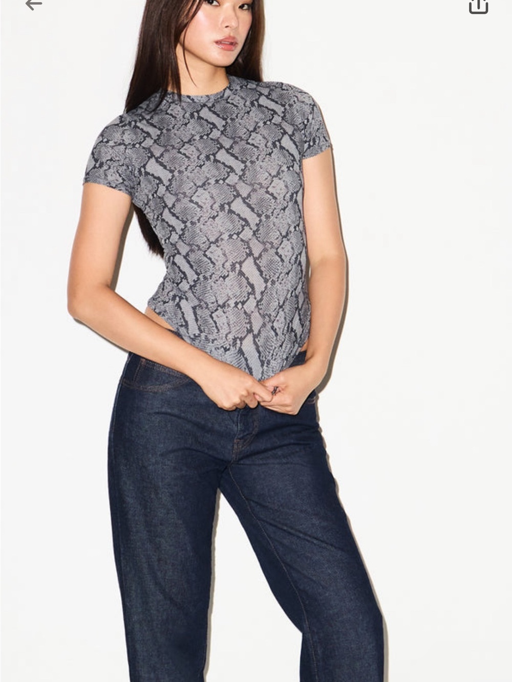 SKIMS Gray Snake-Print Short Sleeve Tee